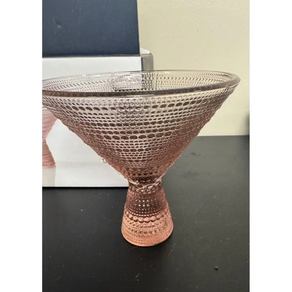 Fortessa Jupiter Martini Glasses Set of 2 Pink Textured Stemware 11.5oz - Picture 2 of 5